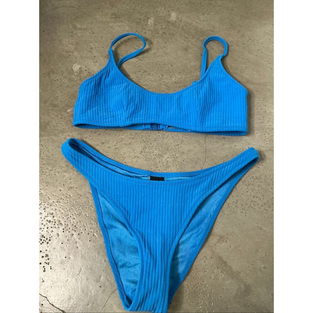 Triangl Ribbed Bikini Set | Blue in S/L